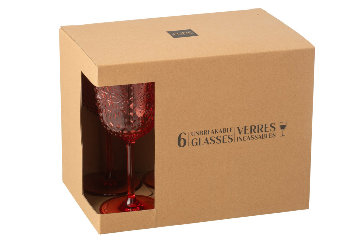 J-Line Weinglas 41,4 cl Kunststoff Rot – 6 Stück