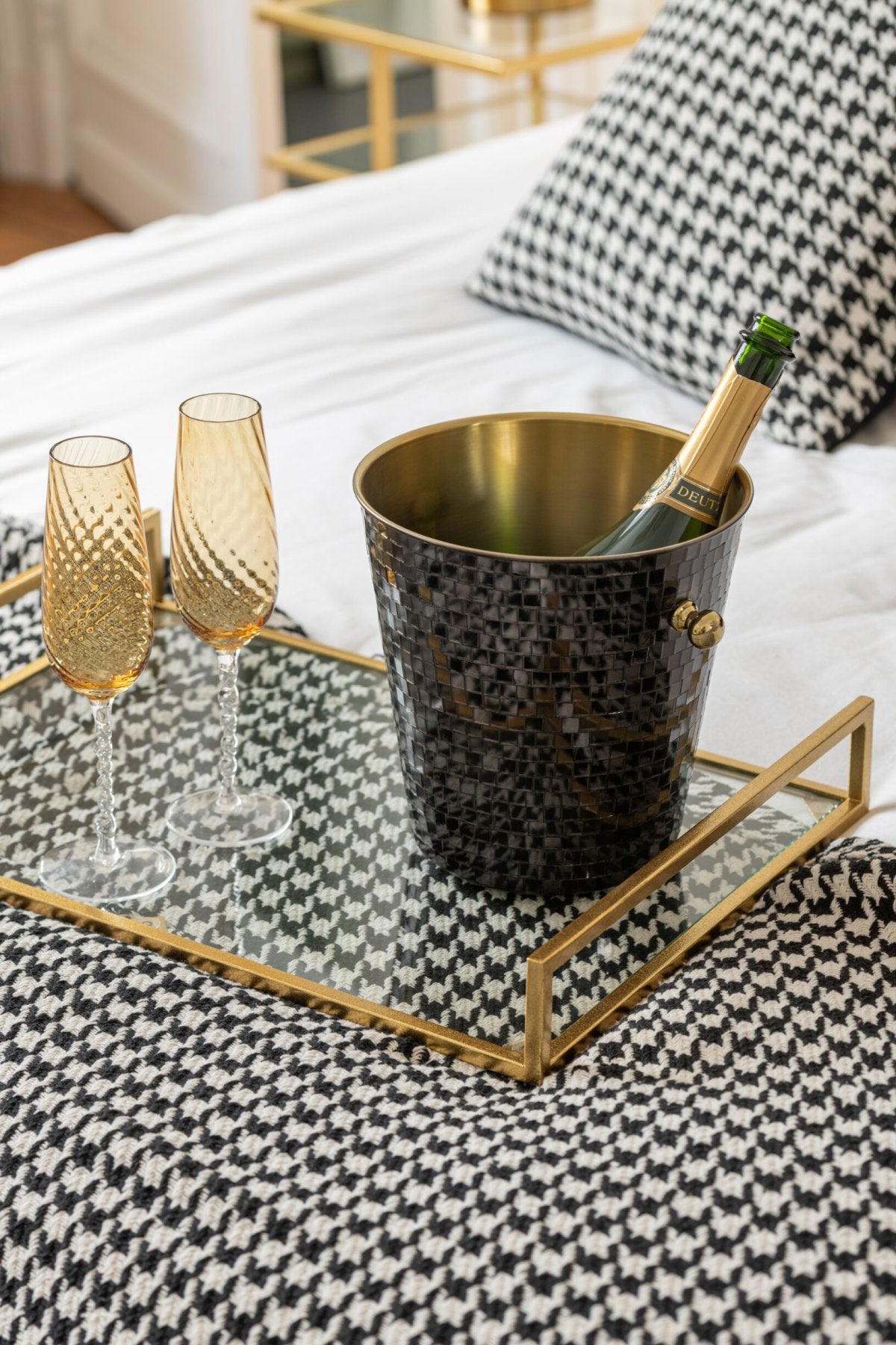J-Line Gestreiftes Champagnerglas Karamell