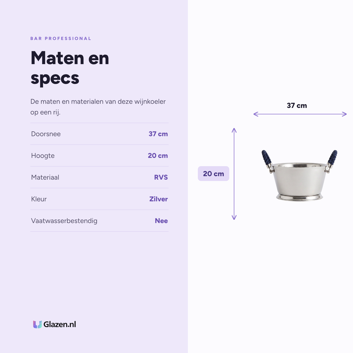 Bar Professional Avelengo Dubbelwandige Wijnkoeler RVS 37 Cm maten en specificaties - Glazen.nl