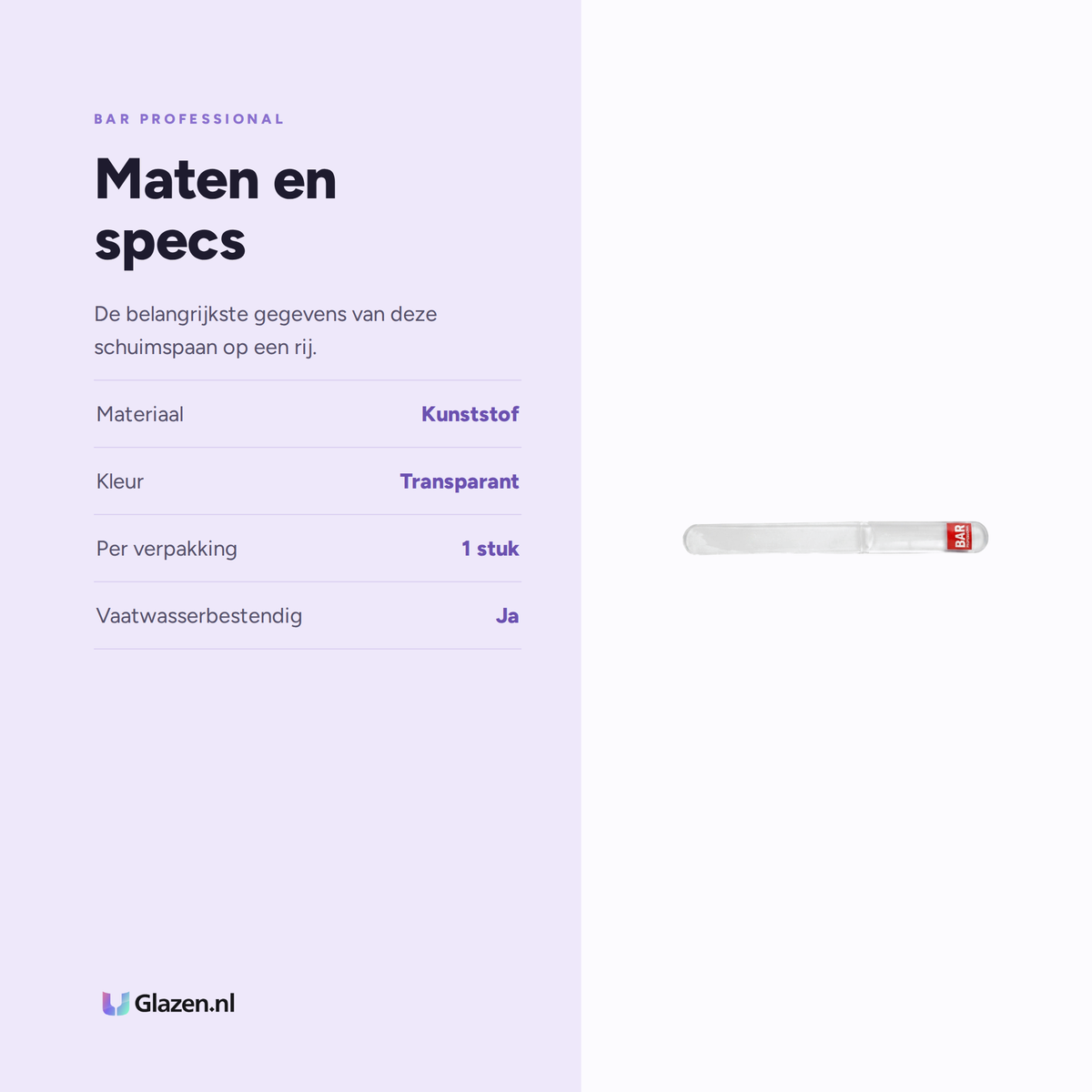 Maten en specificaties van Bar Professional Bierschuimspaan Kunststof Transparant
