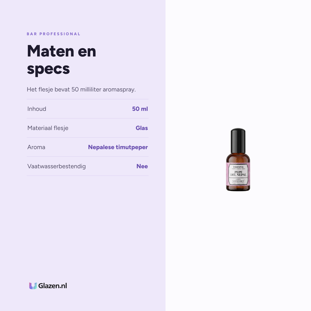 Maten en specificaties van Essentia Pepe Del Nepal Aromaspray 50 Ml van Bar Professional