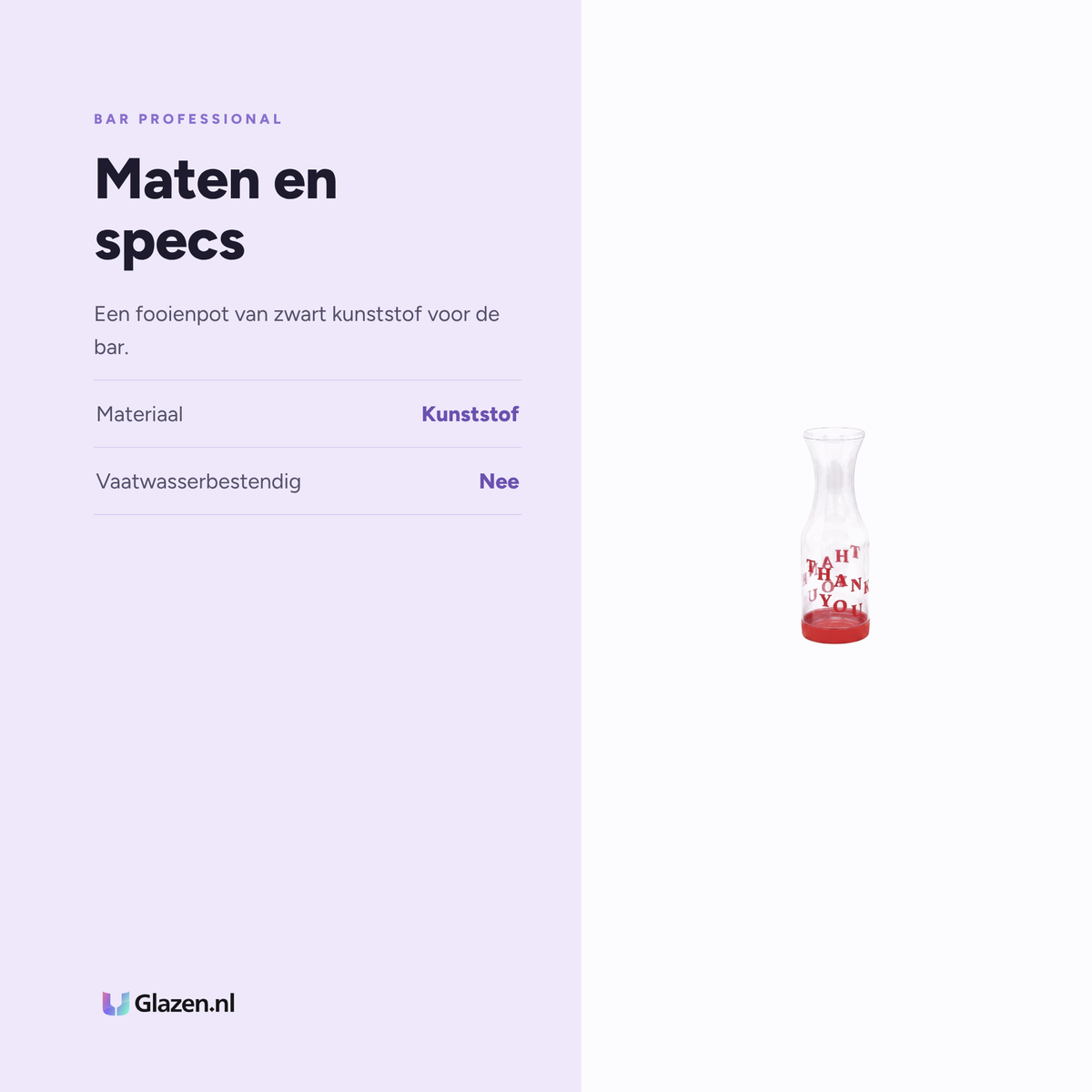 Maten en specs van de Bar Professional Fooienpot Thank You Zwart