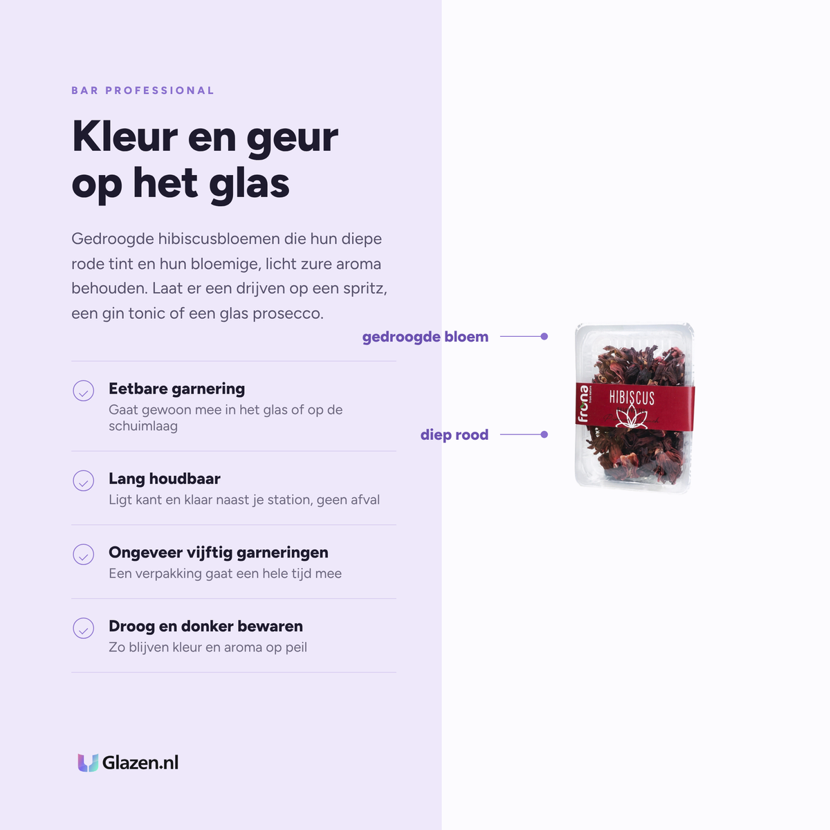 Eigenschappen van de Bar Professional Frona Gedroogde Hibiscus Garnering