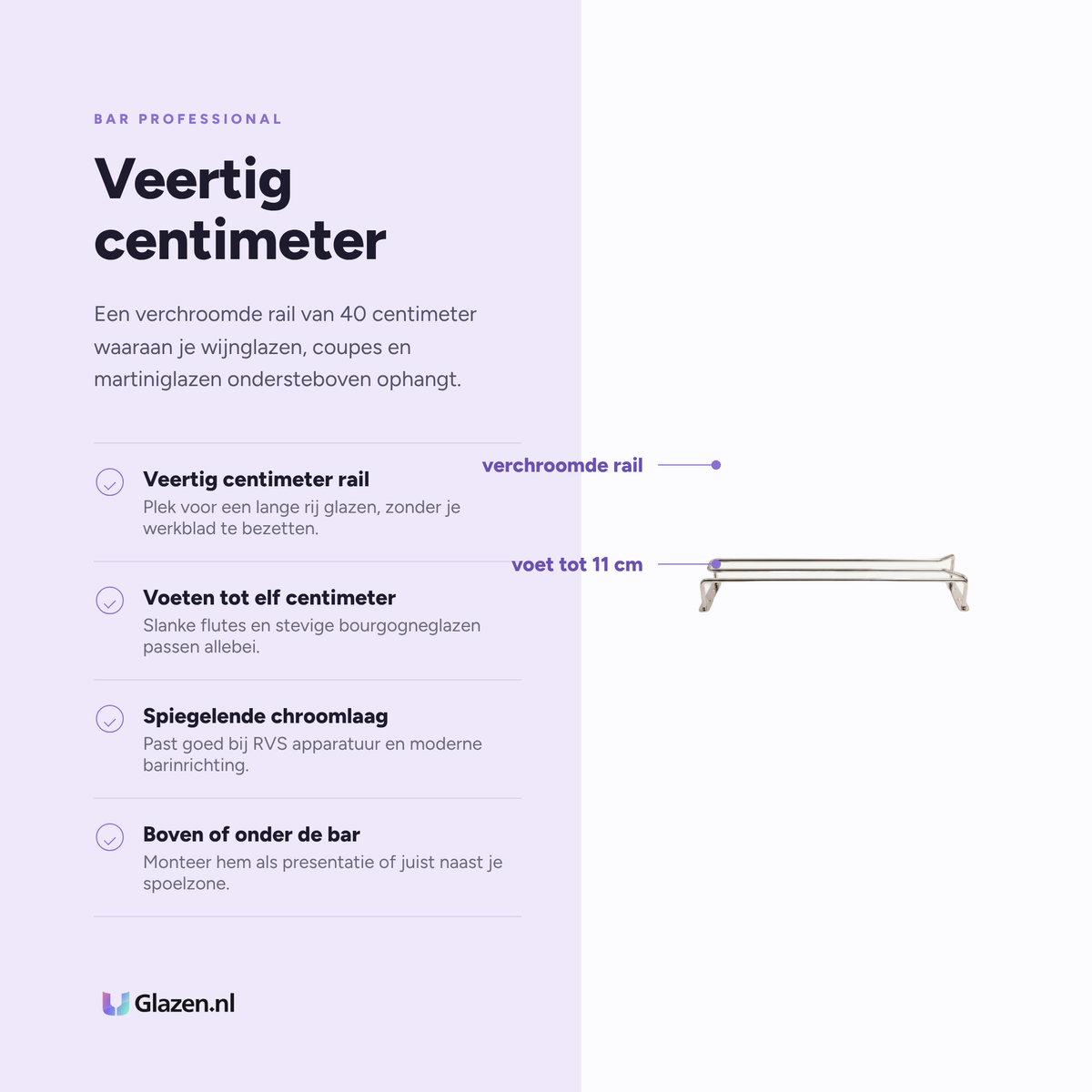 Eigenschappen van de Bar Professional Glazenrek Chroom 40 Cm