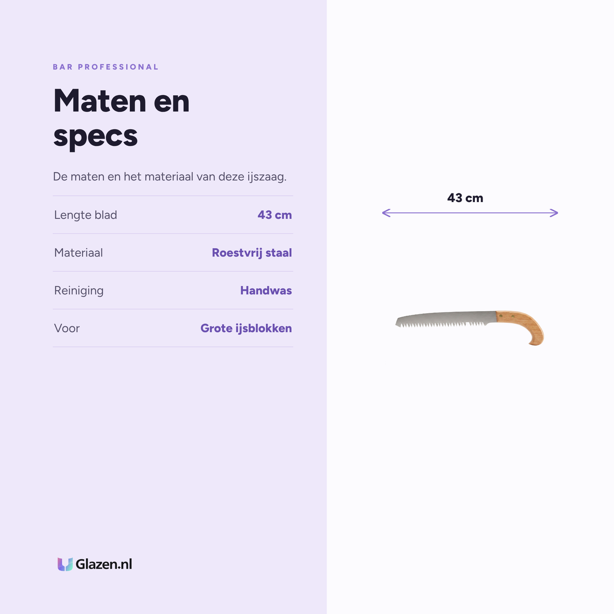 Maten en specificaties van de Bar Professional IJszaag RVS