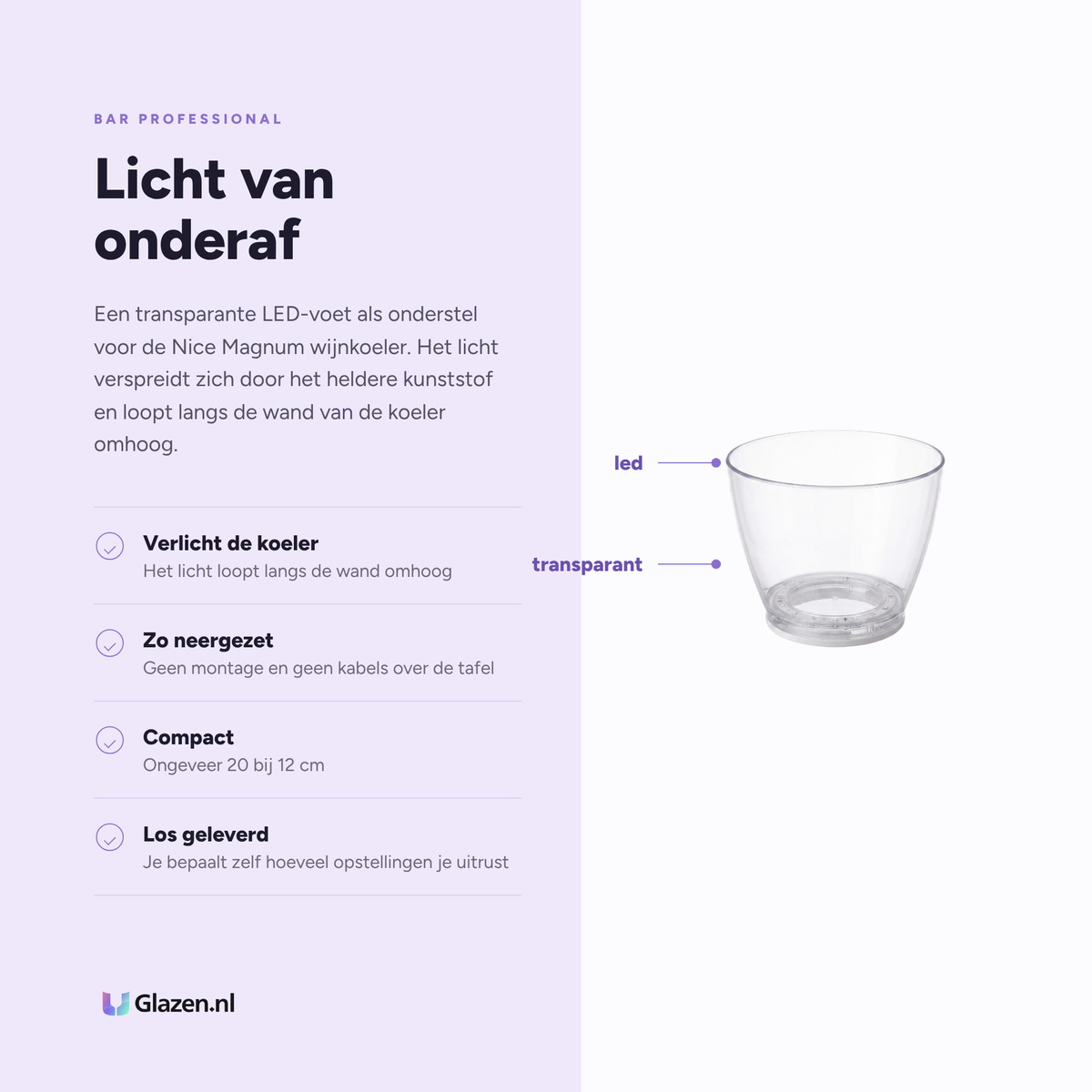 Bar Professional Nice LED-voet transparant eigenschappen - Glazen.nl