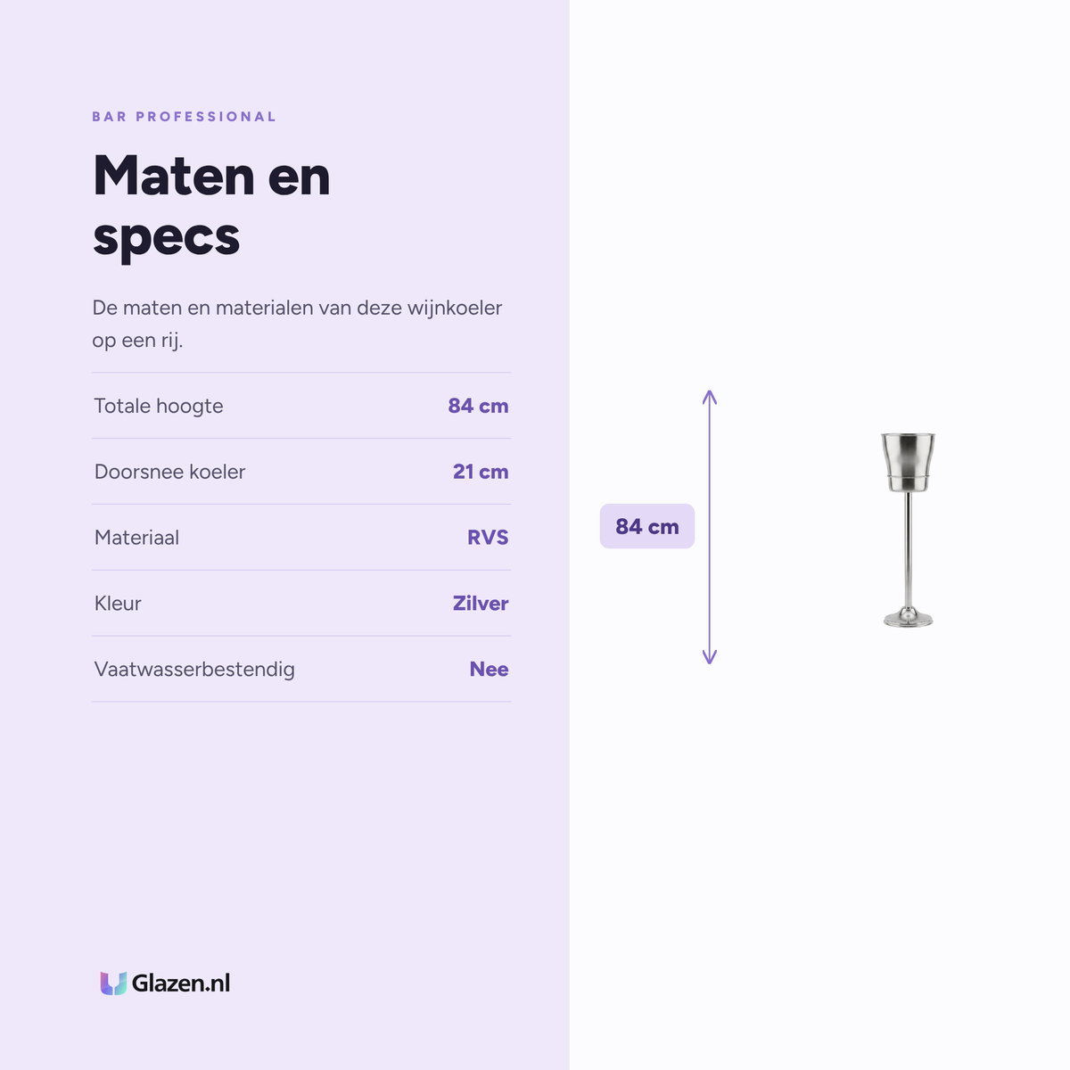 Bar Professional Palaia Wijnkoeler Met Standaard RVS 84 Cm maten en specificaties - Glazen.nl