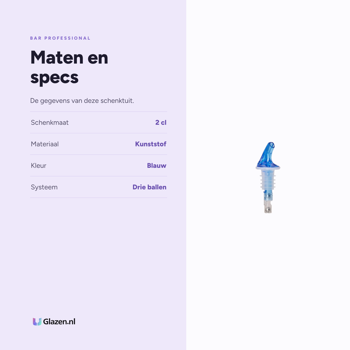 Maten en specificaties van Bar Professional Schenktuit met Schenkmaat 2 Cl Blauw