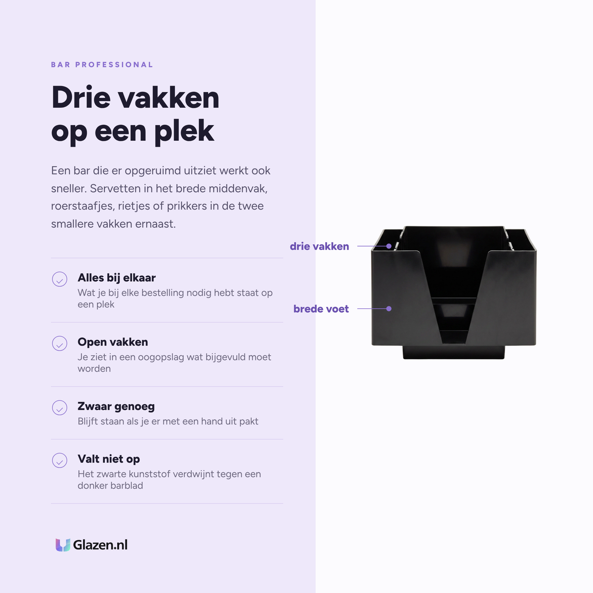 Bar Professional Servettenhouder Zwart 3-Vaks eigenschappen