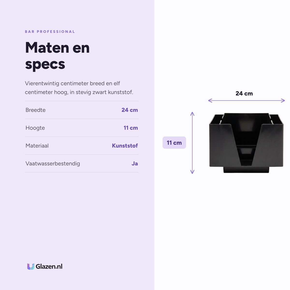 Bar Professional Servettenhouder Zwart 3-Vaks maten en specs