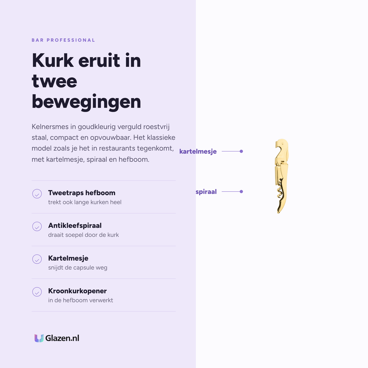 Eigenschappen van de Bar Professional sommelier kurkentrekker goud