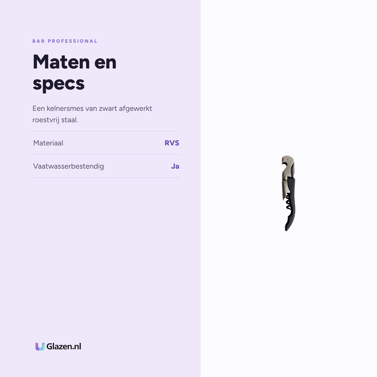 Maten en specs van de Bar Professional Sommelier Kurkentrekker Zwart