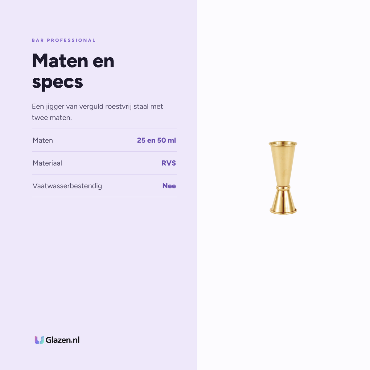 Maten en specs van de Bar Professional Speakeasy Japanse Jigger Goud 25/50 ml