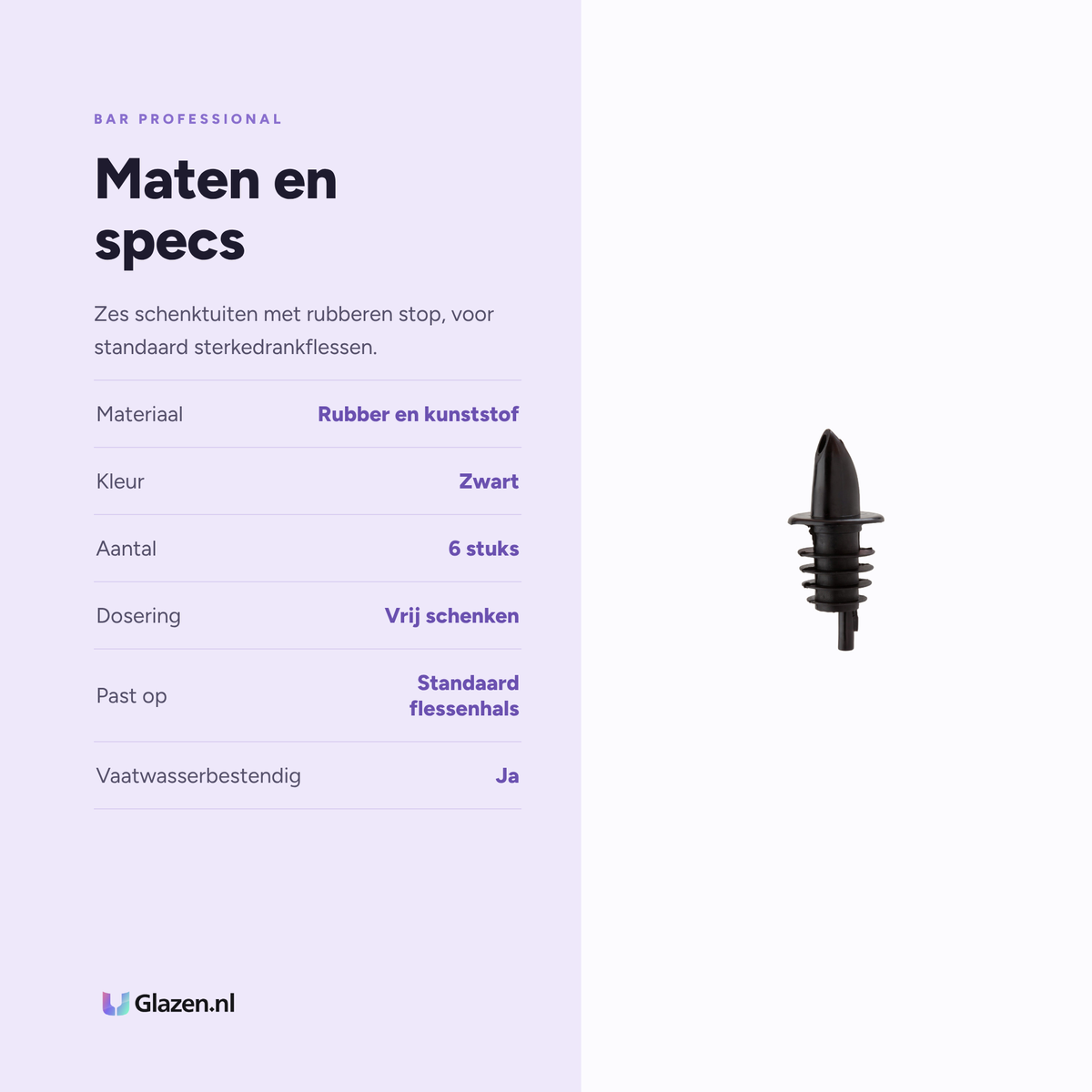 Maten en specificaties van Bar Professional Speedpour Schenktuit Zwart - 6 Stuks