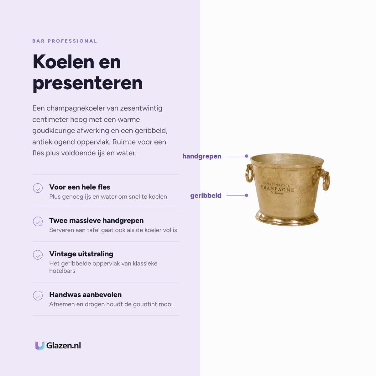Eigenschappen van de Bar Professional Vintage Champagnekoeler Goud