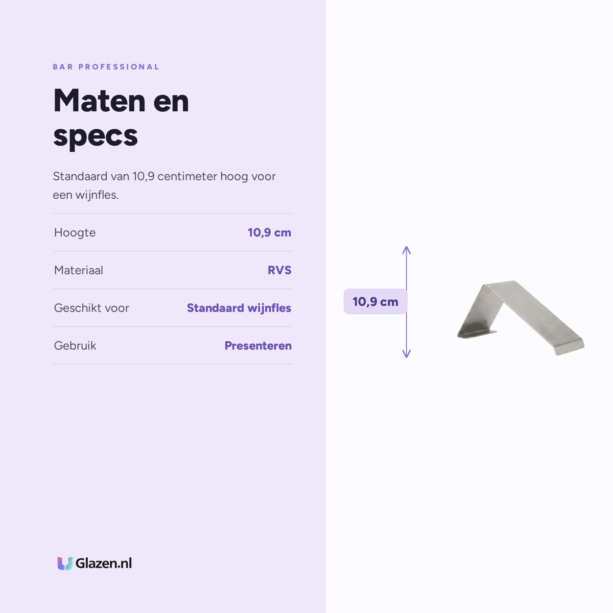 Maten en specificaties van de wijnfles standaard van RVS van Bar Professional