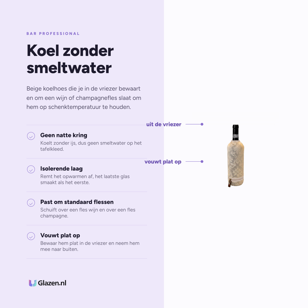 Infographic met de eigenschappen van Bar Professional Wijnkoelhoes Beige