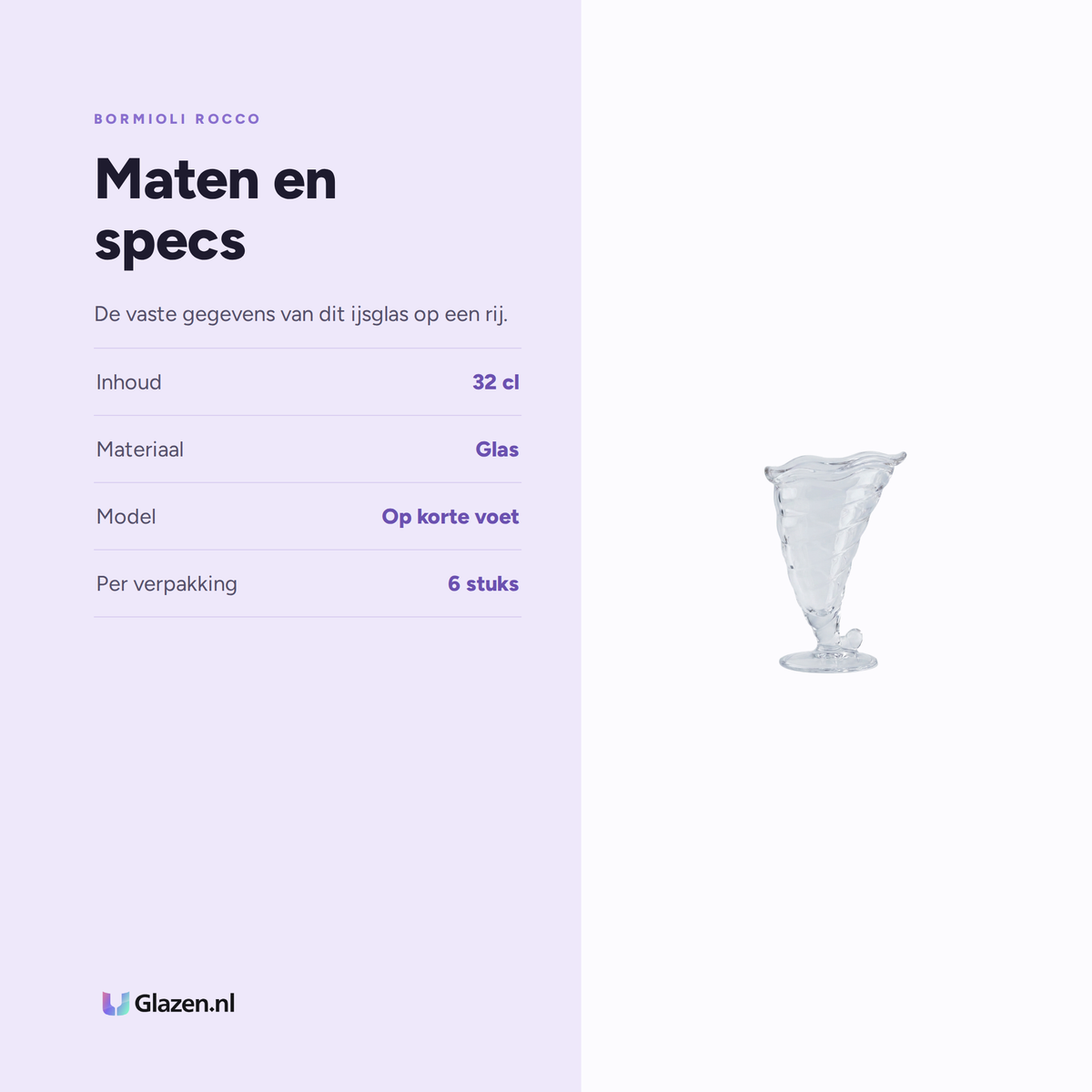 Maten en specificaties van de Bormioli Rocco Fortuna Ijsglas 32 Cl