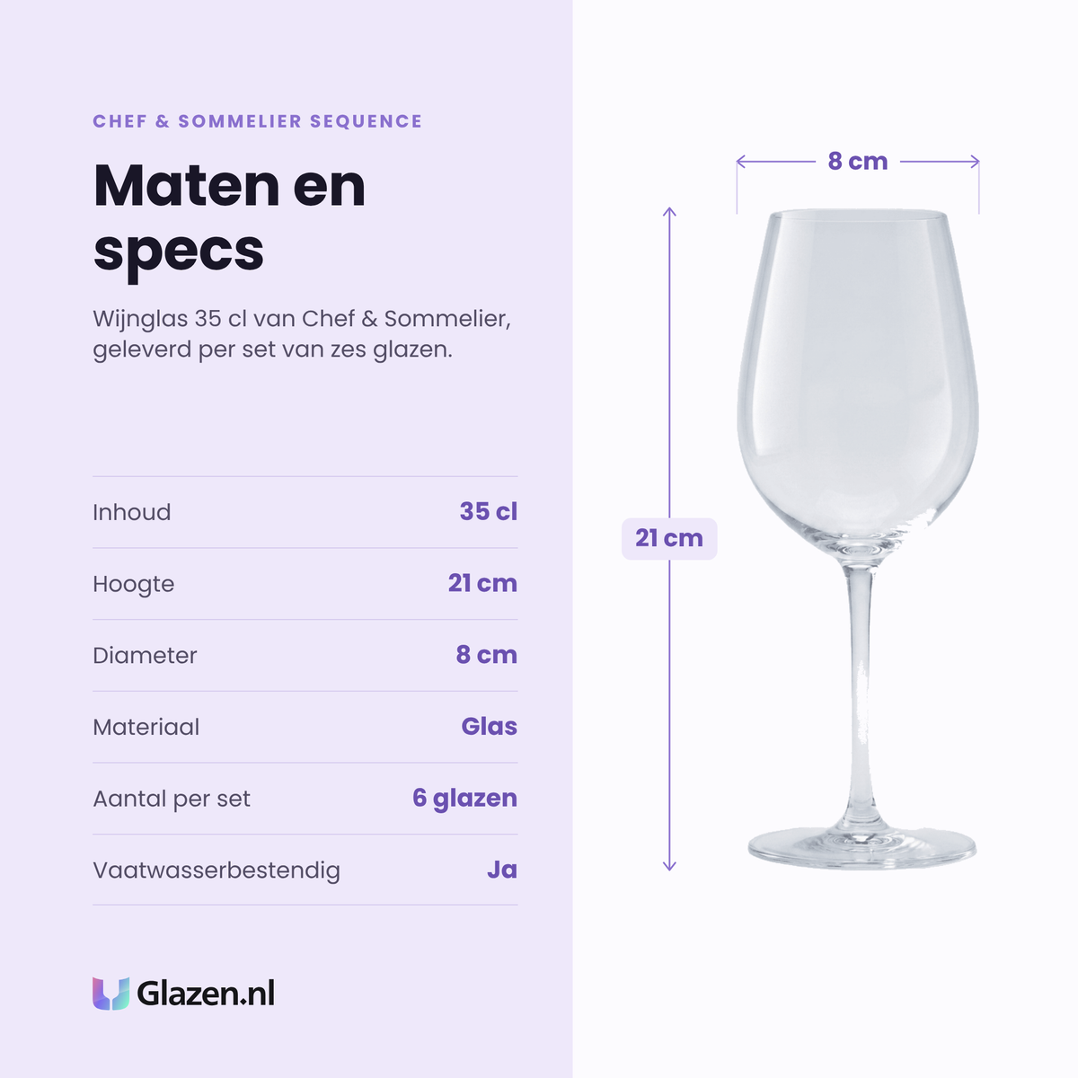 Chef & Sommelier Sequence wijnglas 35 cl specificaties: inhoud 35 cl, hoogte 21 cm, diameter 8 cm, glas, set van 6