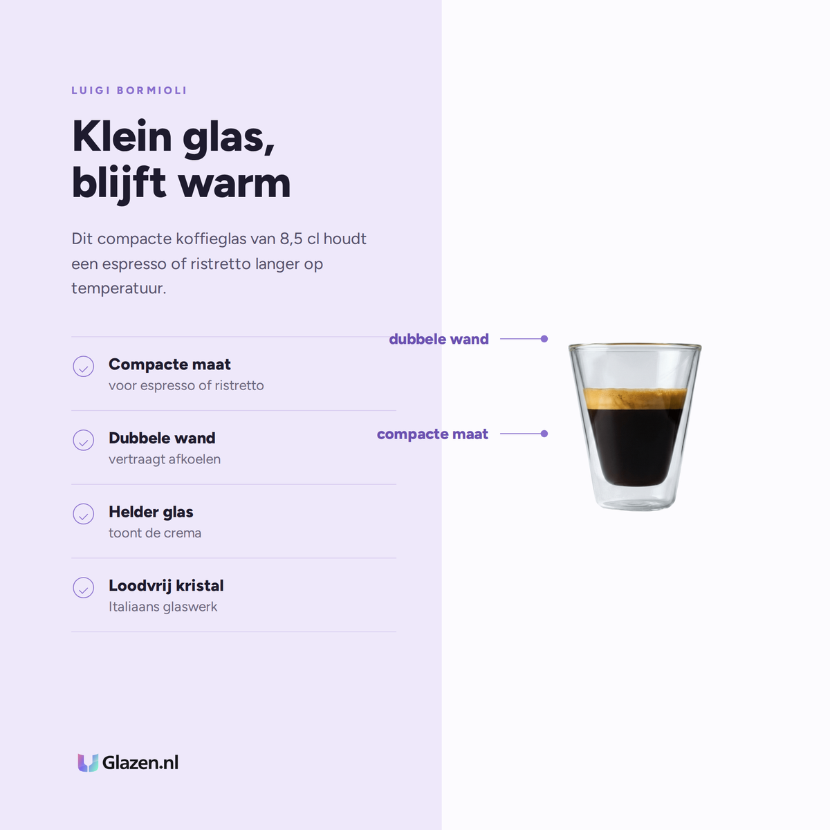 Eigenschappen van Luigi Bormioli Thermic Glass Koffieglas 8,5 Cl Caffeino