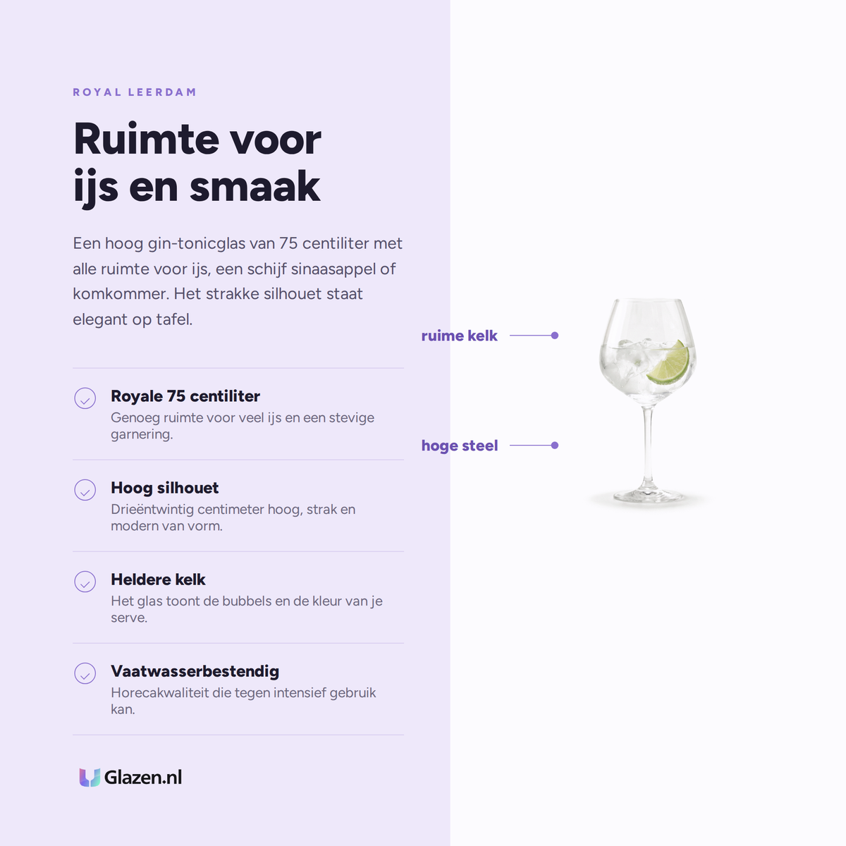 Eigenschappen van de Royal Leerdam Enjoy The Moment Gin Tonic Glas 75 Cl - 6 Stuks