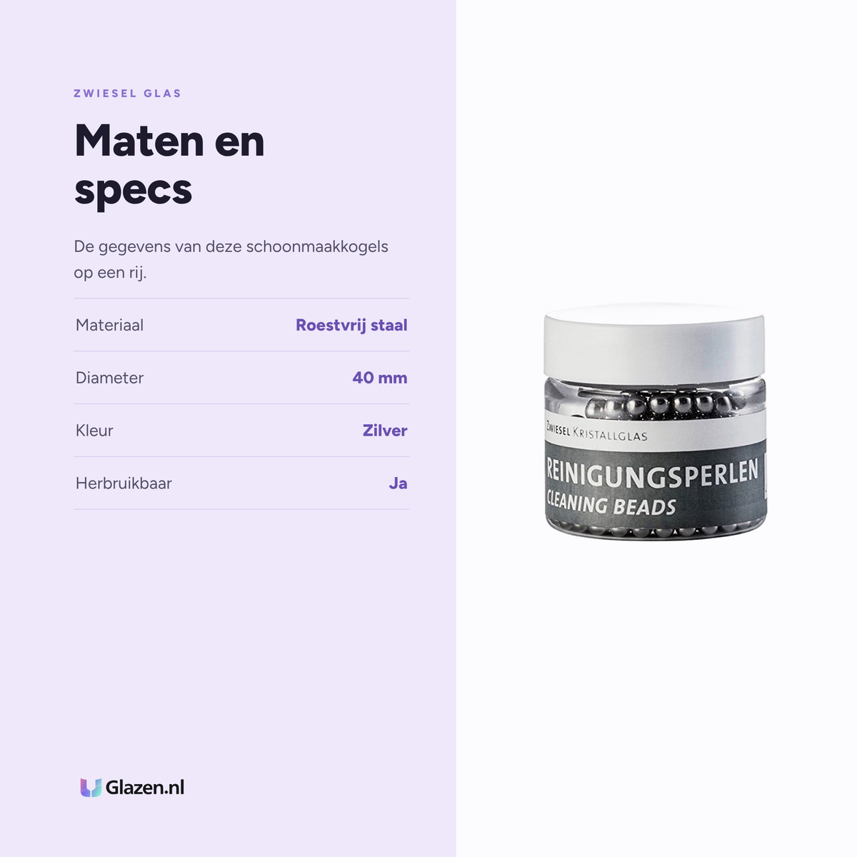 Maten en specificaties van de Zwiesel Glas Air Sense Schoonmaakkogels 40 mm