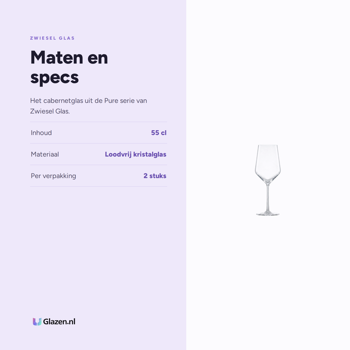 Maten en specs van Zwiesel Glas Pure Cabernetglas 55 Cl in Geschenkverpakking