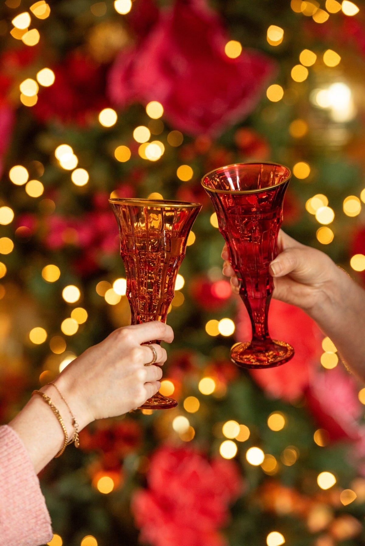 J-Line Large Champagne Glass with Embossed Gold Rim Bordeaux/Light Pink Assorted - 2 Pieces