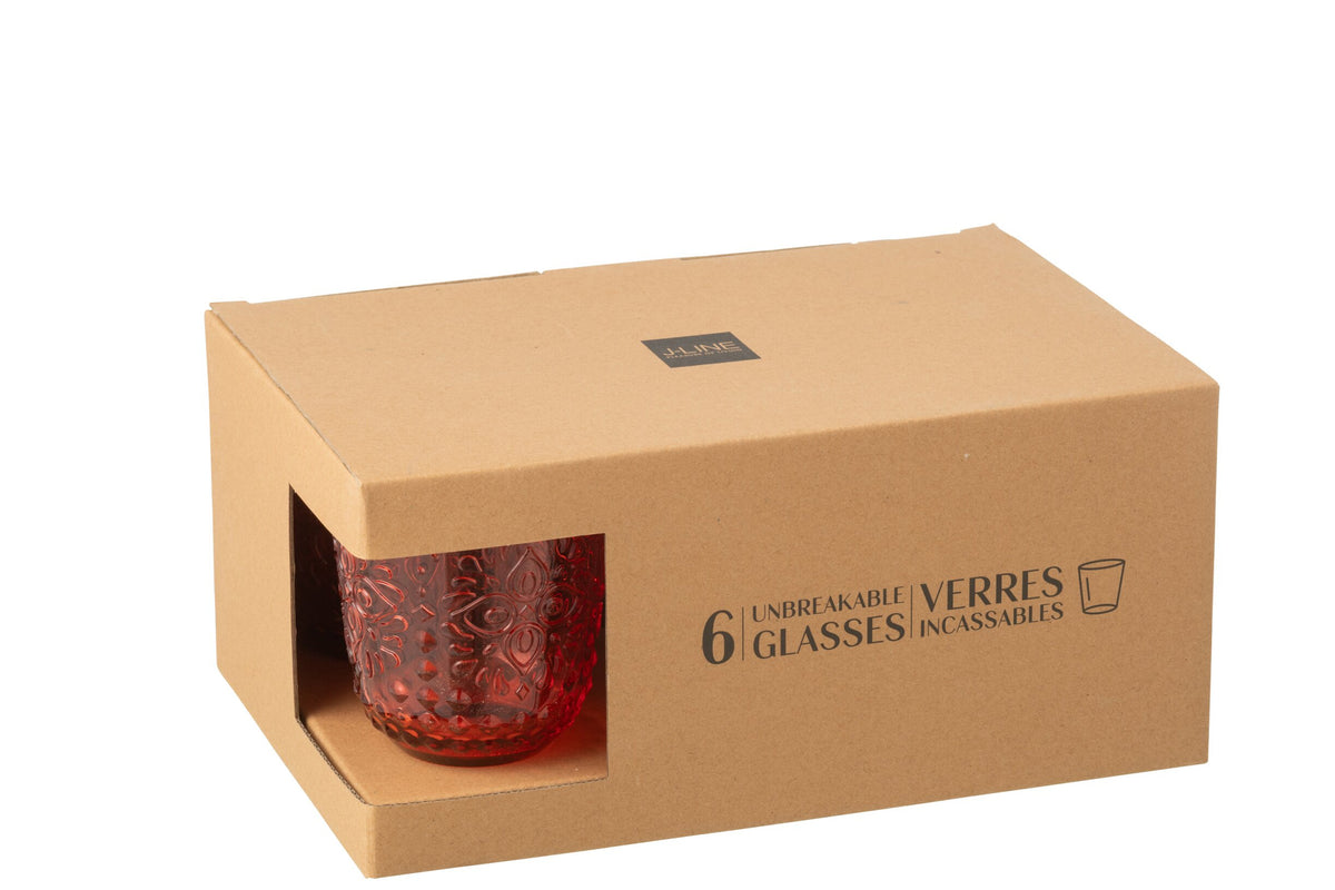 J-Line Wasserglas 47,3 Cl Unzerbrechlich Rot – 6 Stück