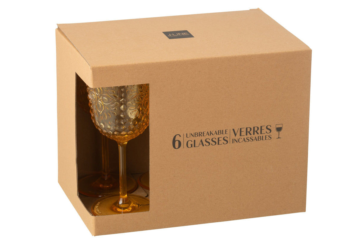 J-Line Weinglas 41,4 Cl Kunststoff Gelb - 6 Stück