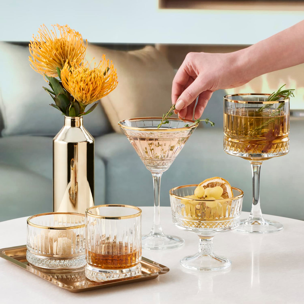 Pasabahce Elysia Tumbler 35,5 Cl Gouden Rand - 4 Stuks - Glazen.nl