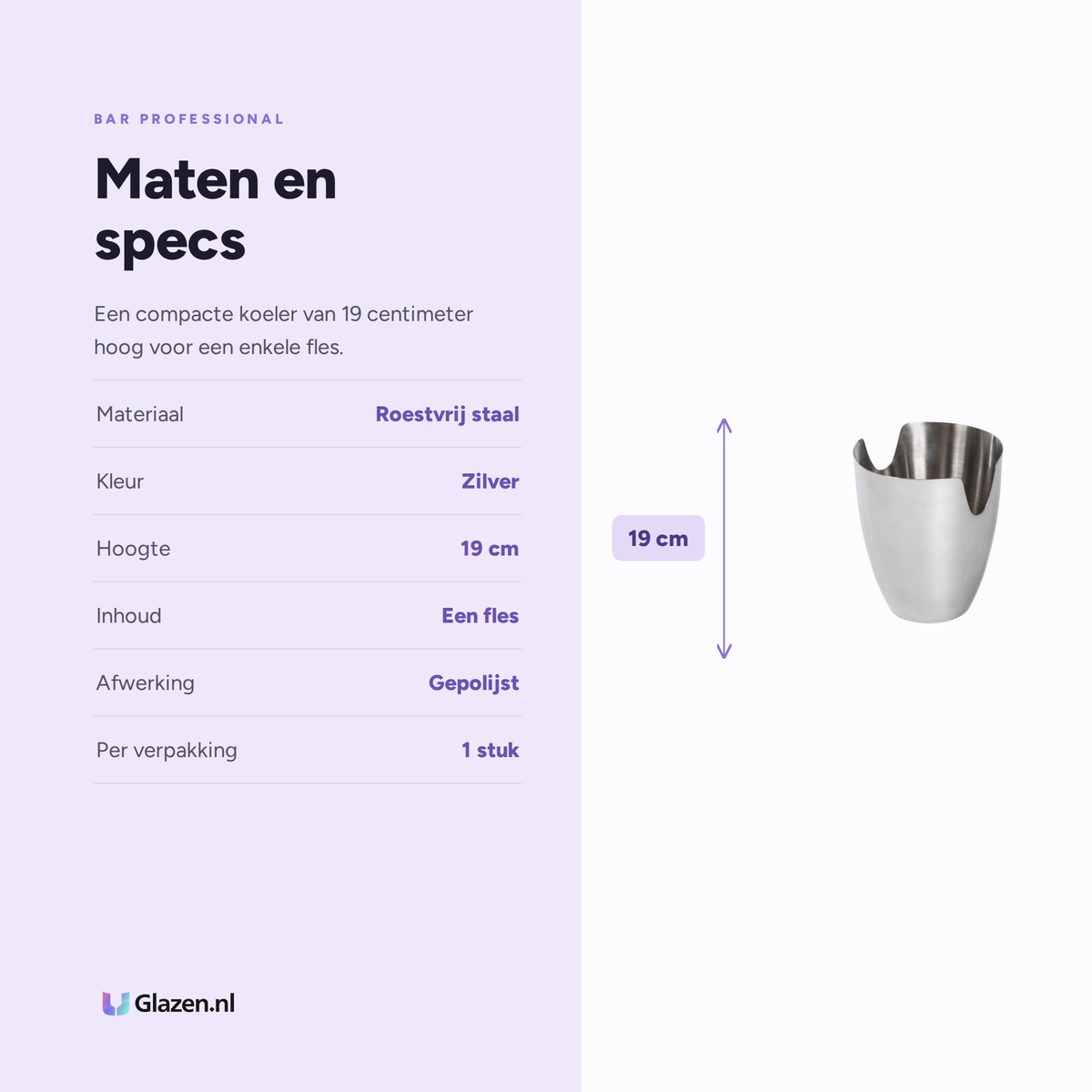 Maten en specs van Bar Professional Amalfi Wijnkoeler RVS 19 Cm