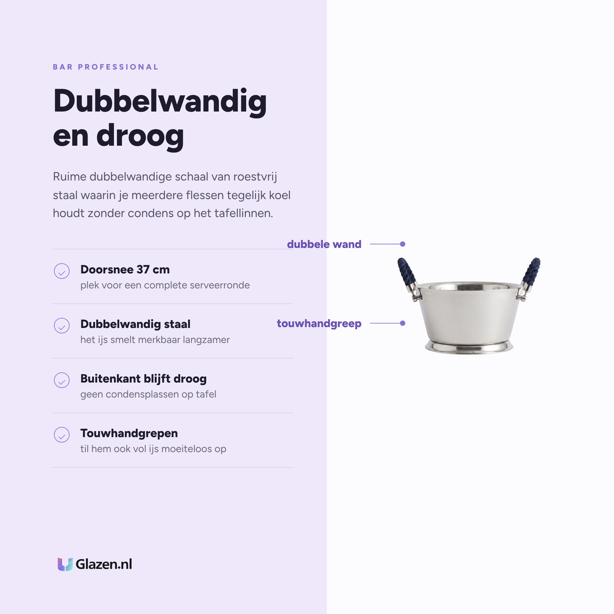 Bar Professional Avelengo Dubbelwandige Wijnkoeler RVS 37 Cm eigenschappen - Glazen.nl