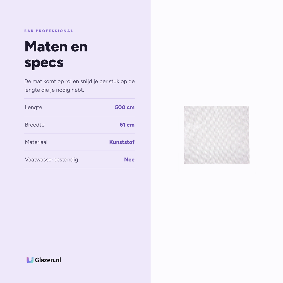 Maten en specificaties van de Bar Professional barmat op rol 500 bij 61 cm