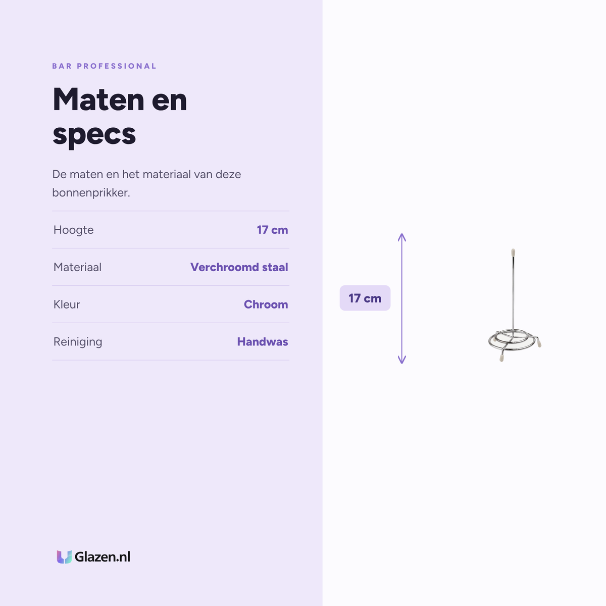Maten en specificaties van de Bar Professional Bonnenprikker Chroom