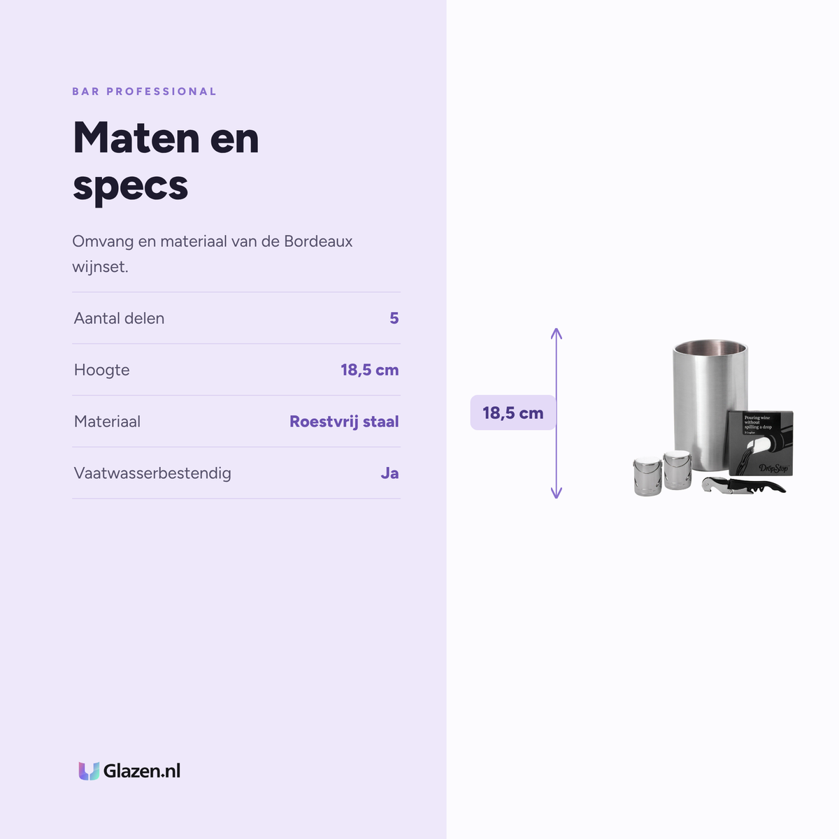 Maten en specificaties van Bar Professional Bordeaux Wijnset 5-Delig