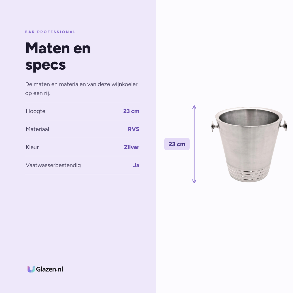 Bar Professional Bormio Wijnkoeler Dubbelwandig RVS 23 Cm maten en specificaties - Glazen.nl