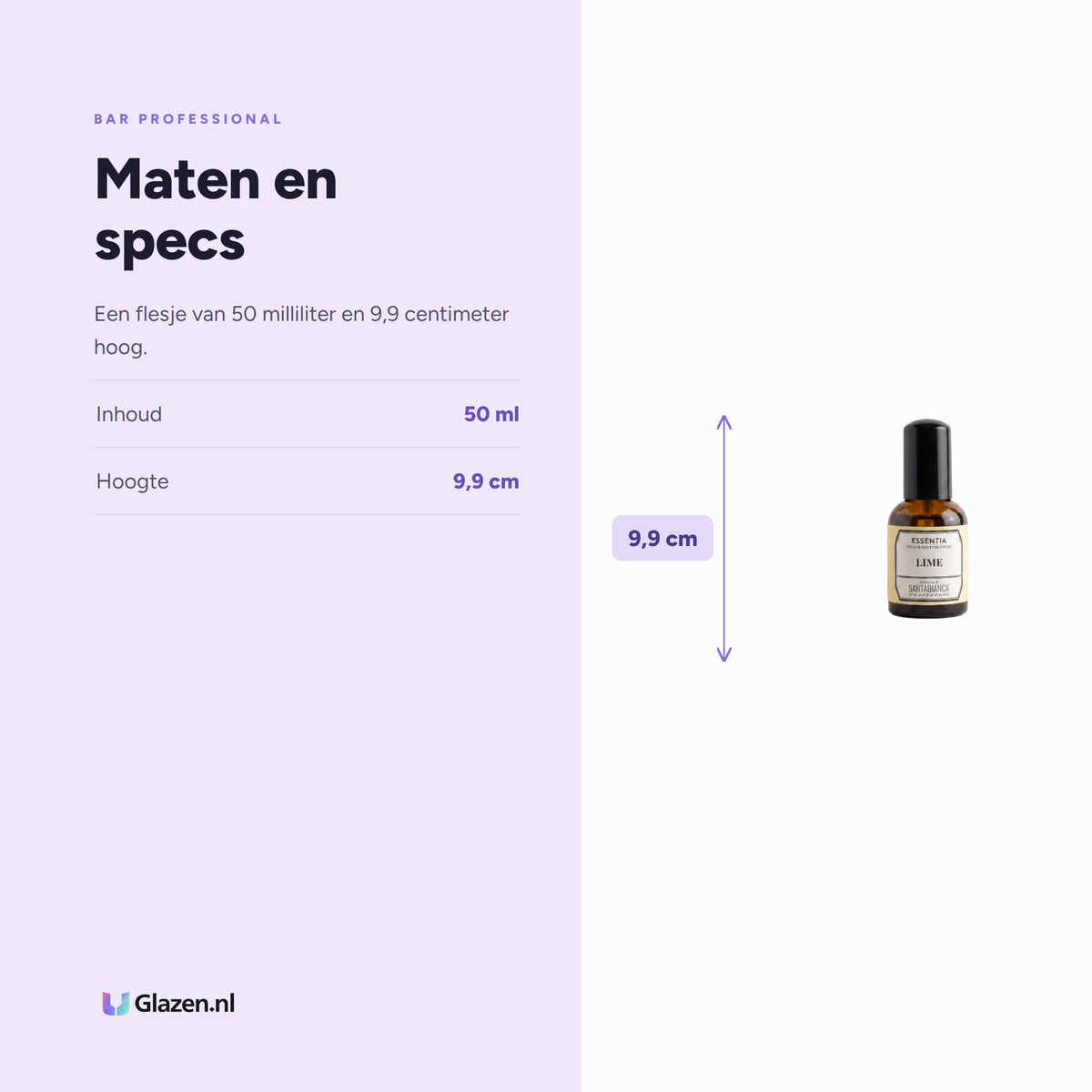 Maten en specs van de Bar Professional Essentia Limoen Aroma 50 ml