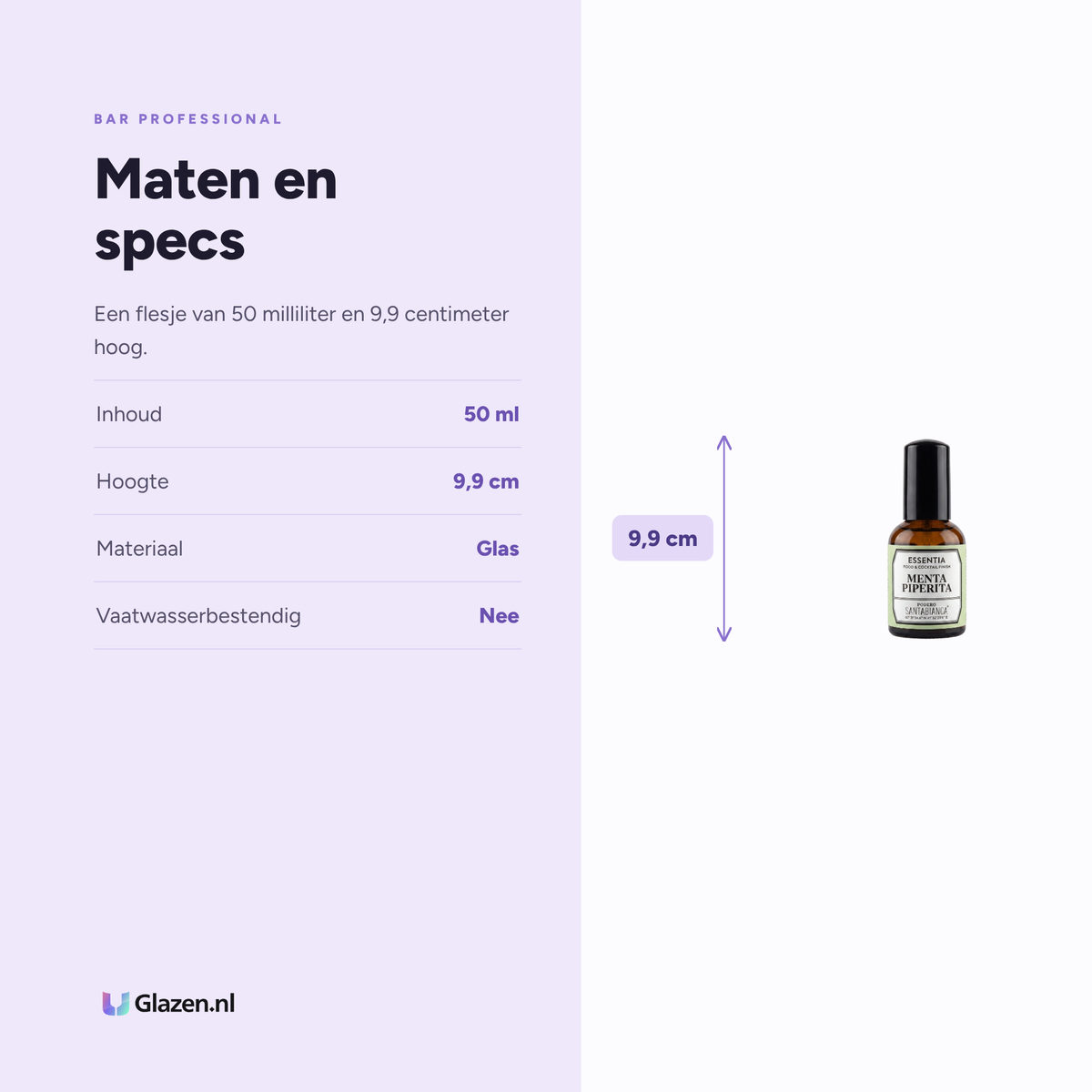 Maten en specs van de Bar Professional Essentia Mint Aroma 5 Cl