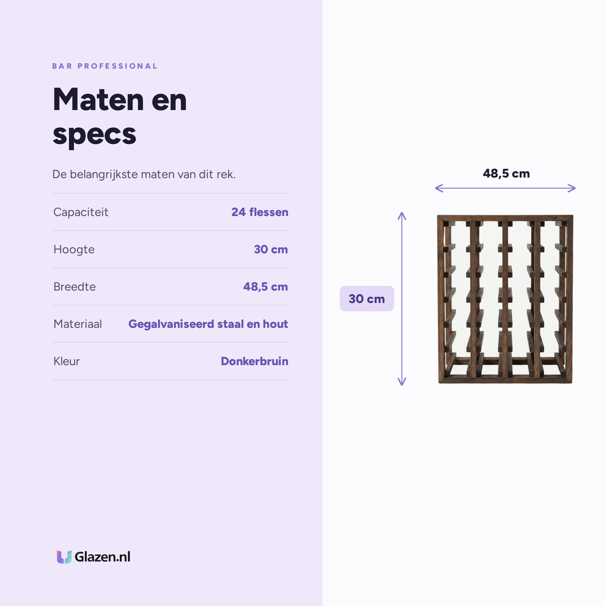 Maten en specificaties van Bar Professional Furu Wijnrek 24 Flessen Donkerbruin