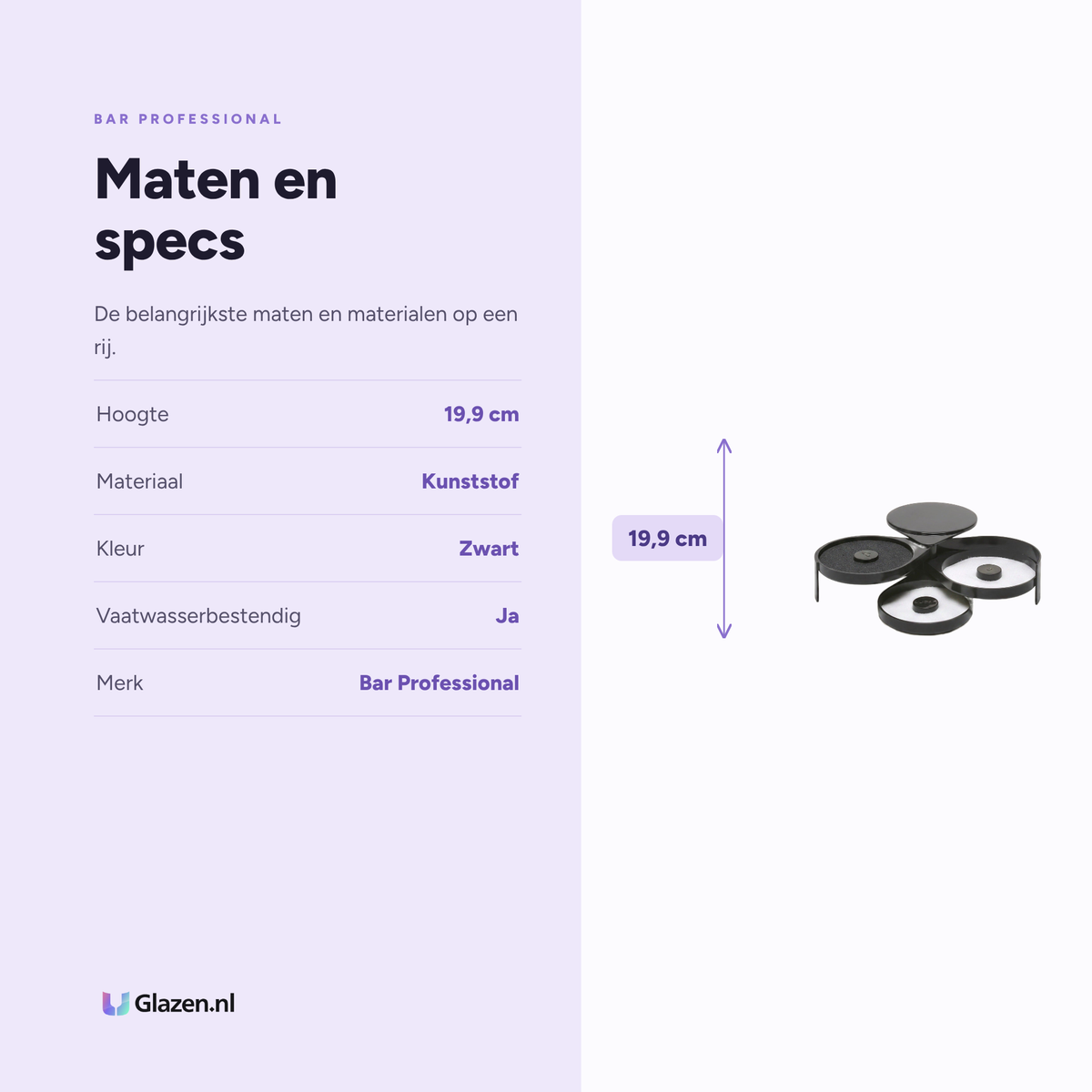 Maten en specificaties van de Bar Professional Glasrimmer 3-Laags Zwart
