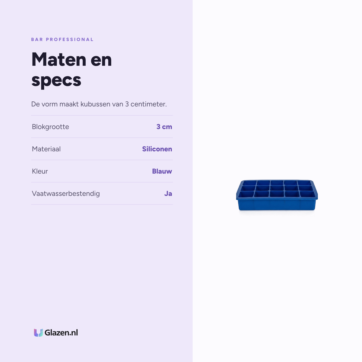 Maten en specificaties van Ijsblokjesvorm Siliconen Blauw 3 Cm van Bar Professional