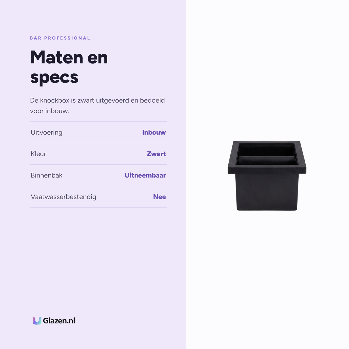 Maten en specificaties van Knockbox Inbouw Zwart van Bar Professional