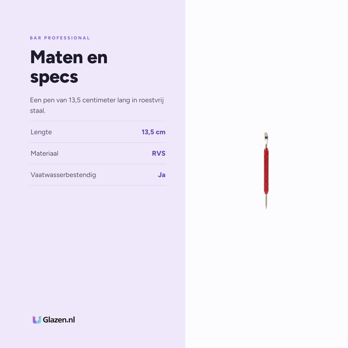 Maten en specs van de Bar Professional Latte Art Pen RVS