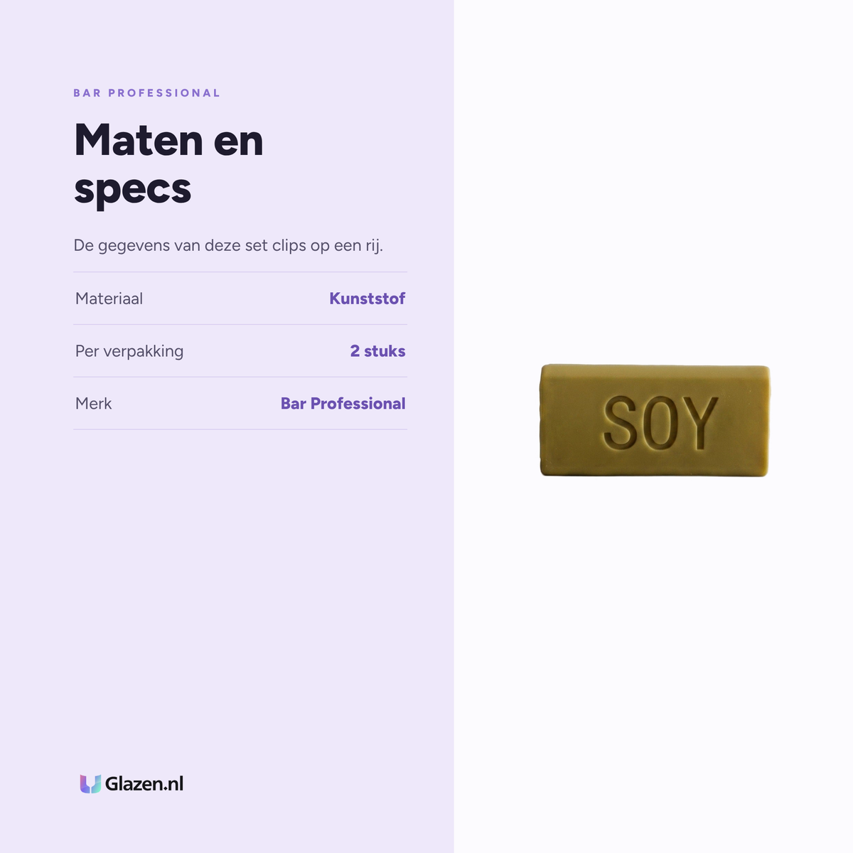 Maten en specificaties van de Bar Professional melkkan identiteitsclip soja