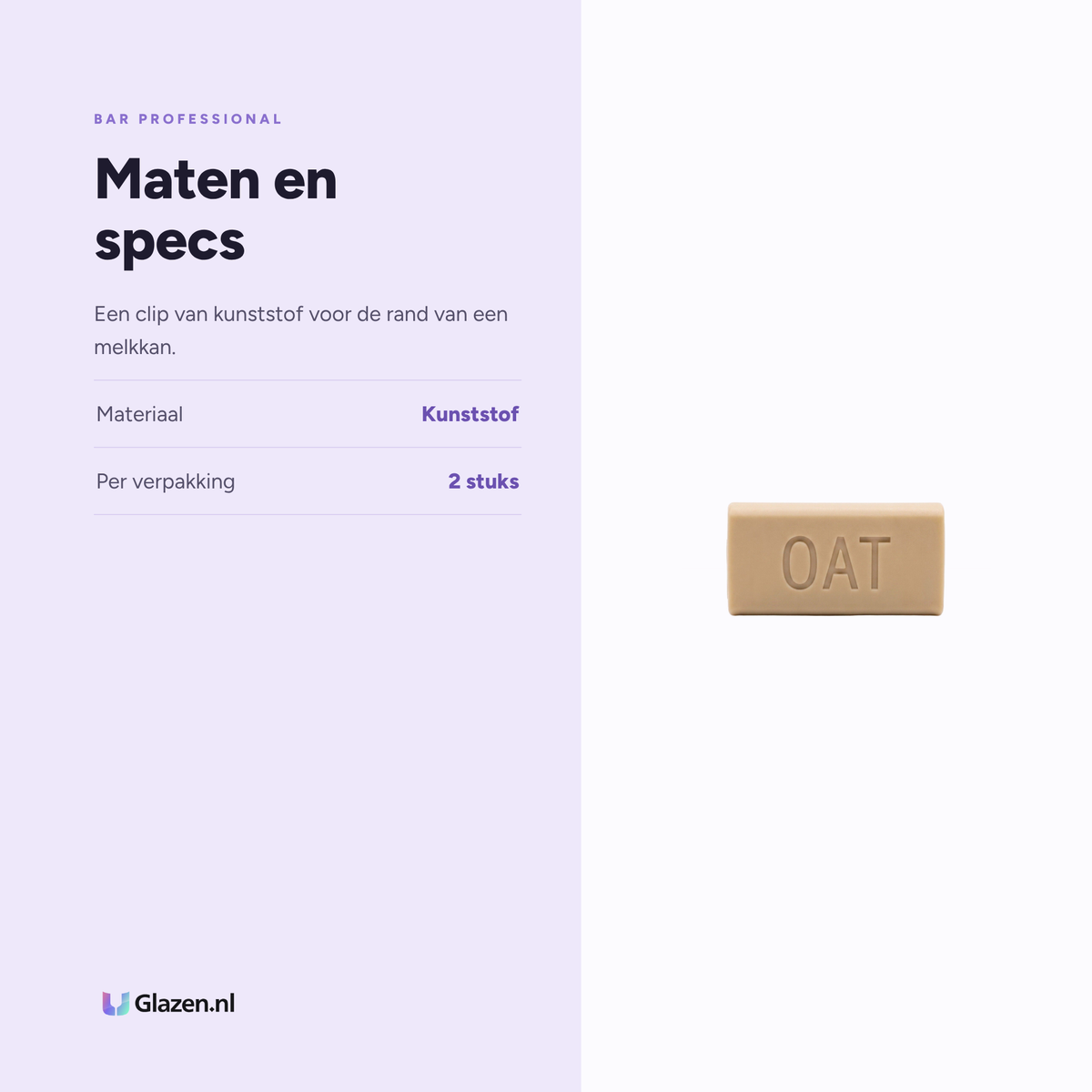 Maten en specs van de Bar Professional Melkkanclip Oat