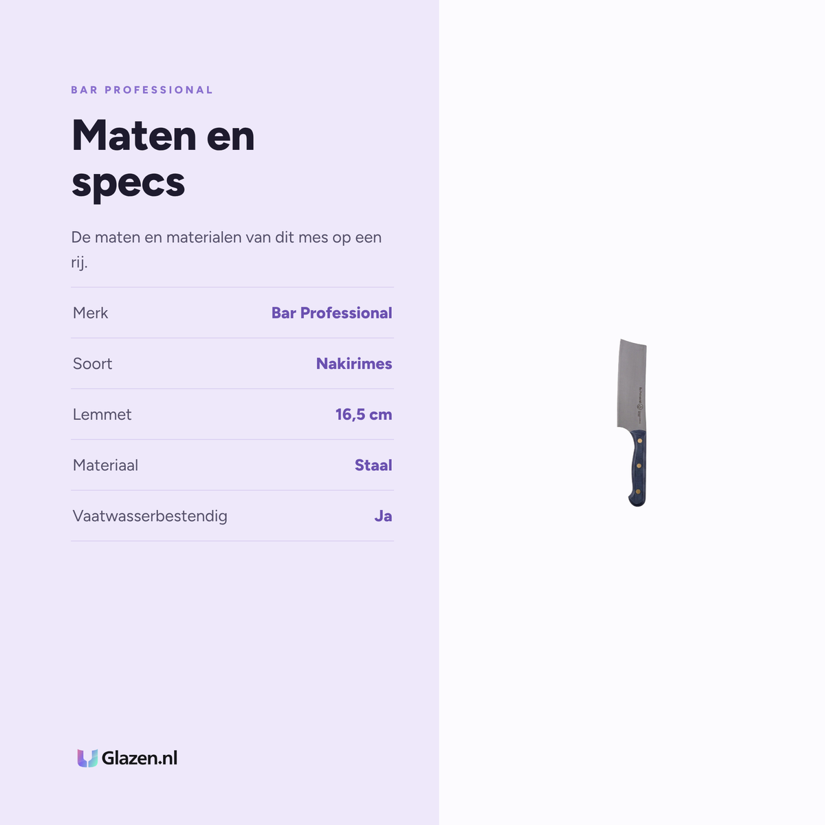 Maten en specs van het Bar Professional nakirimes 16,5 cm