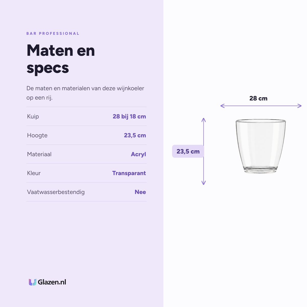 Bar Professional Nice Magnum Wijnkoeler Transparant 28 Cm maten en specificaties - Glazen.nl