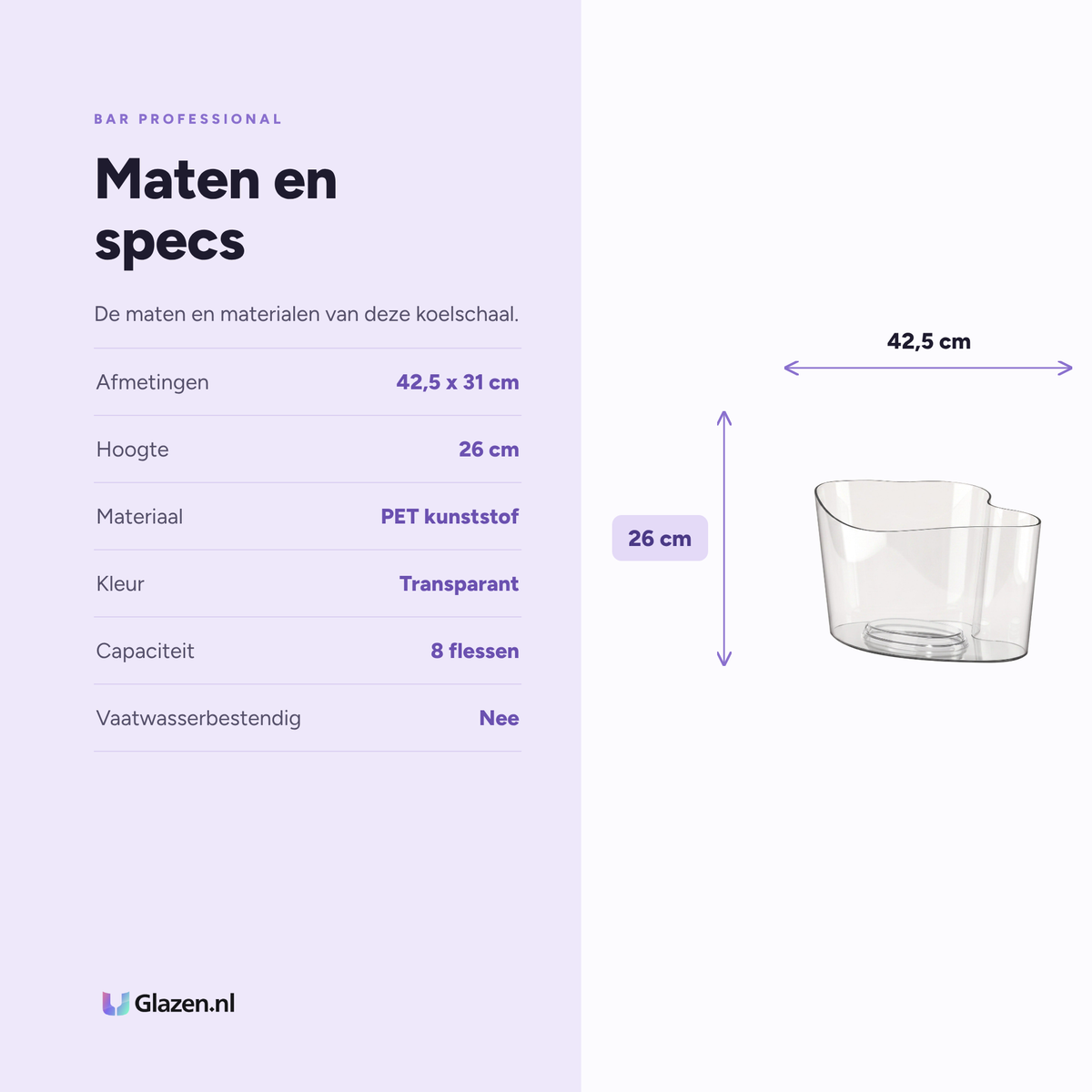Maten en specificaties van de Bar Professional Organic wijnkoeler schaal 42,5 cm