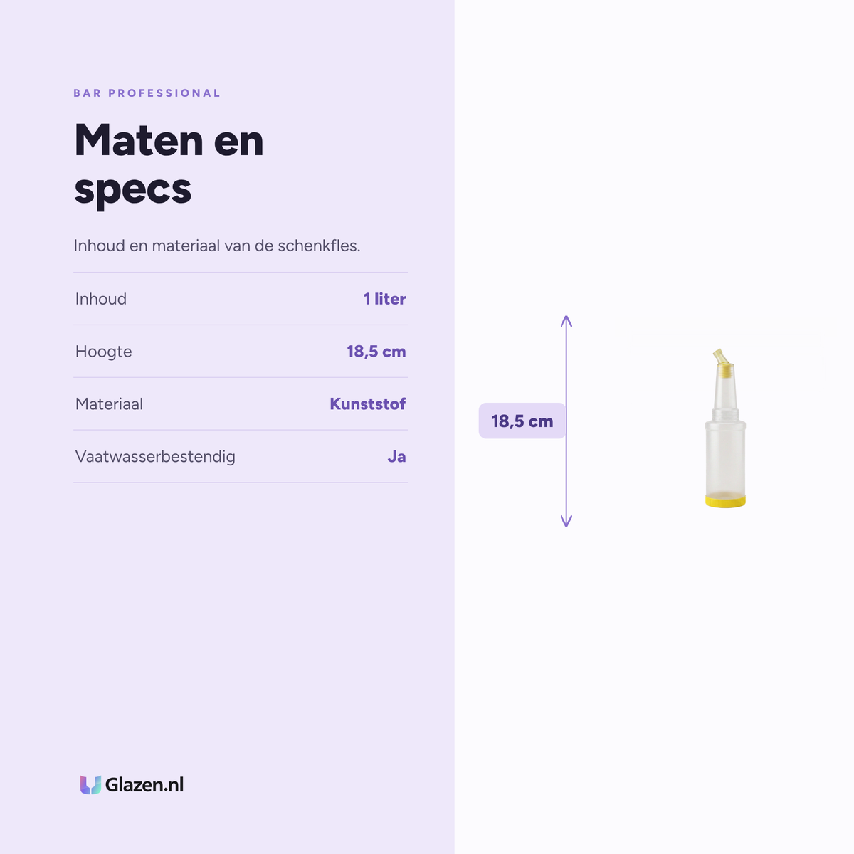 Maten en specificaties van Bar Professional Save and Pour Schenkfles 1 Liter